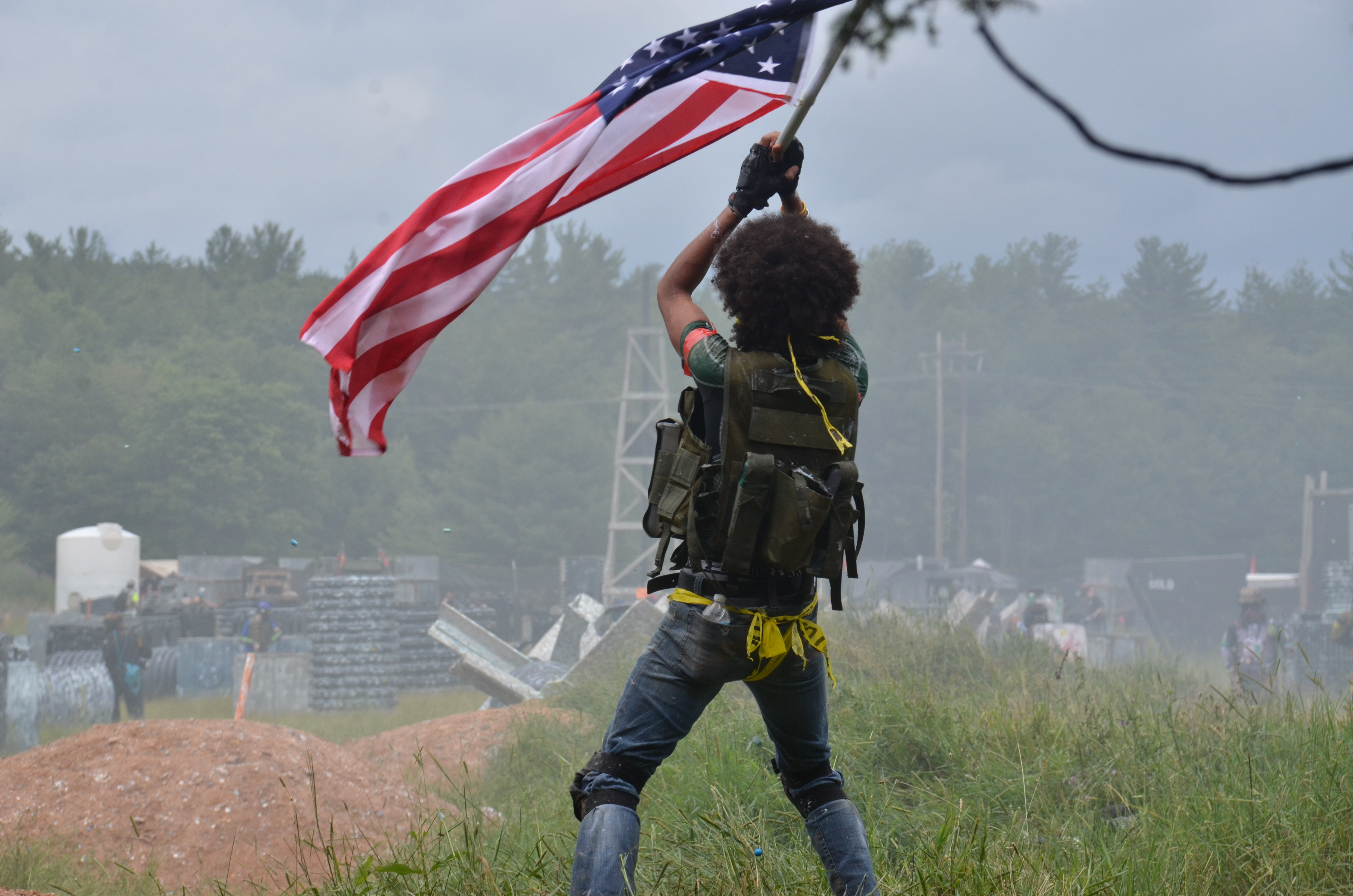 American Flag Holder for the Allied Army at the Invasion of Normandy Scenario Game at Skirmish Paintball